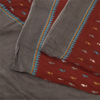 Sanskriti Vintage Sarier Mørkerød Ren Crepe Silke Trykt Sari 5+ yard Håndværk Bæredygtigt Stoff