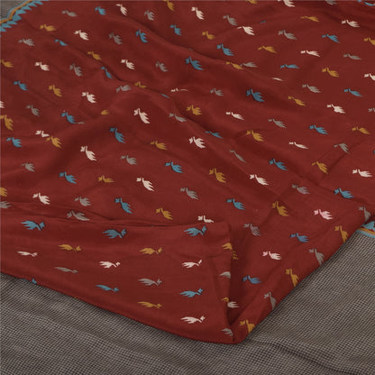 Sanskriti Vintage Sarier Mørkerød Ren Crepe Silke Trykt Sari 5+ yard Håndværk Bæredygtigt Stoff