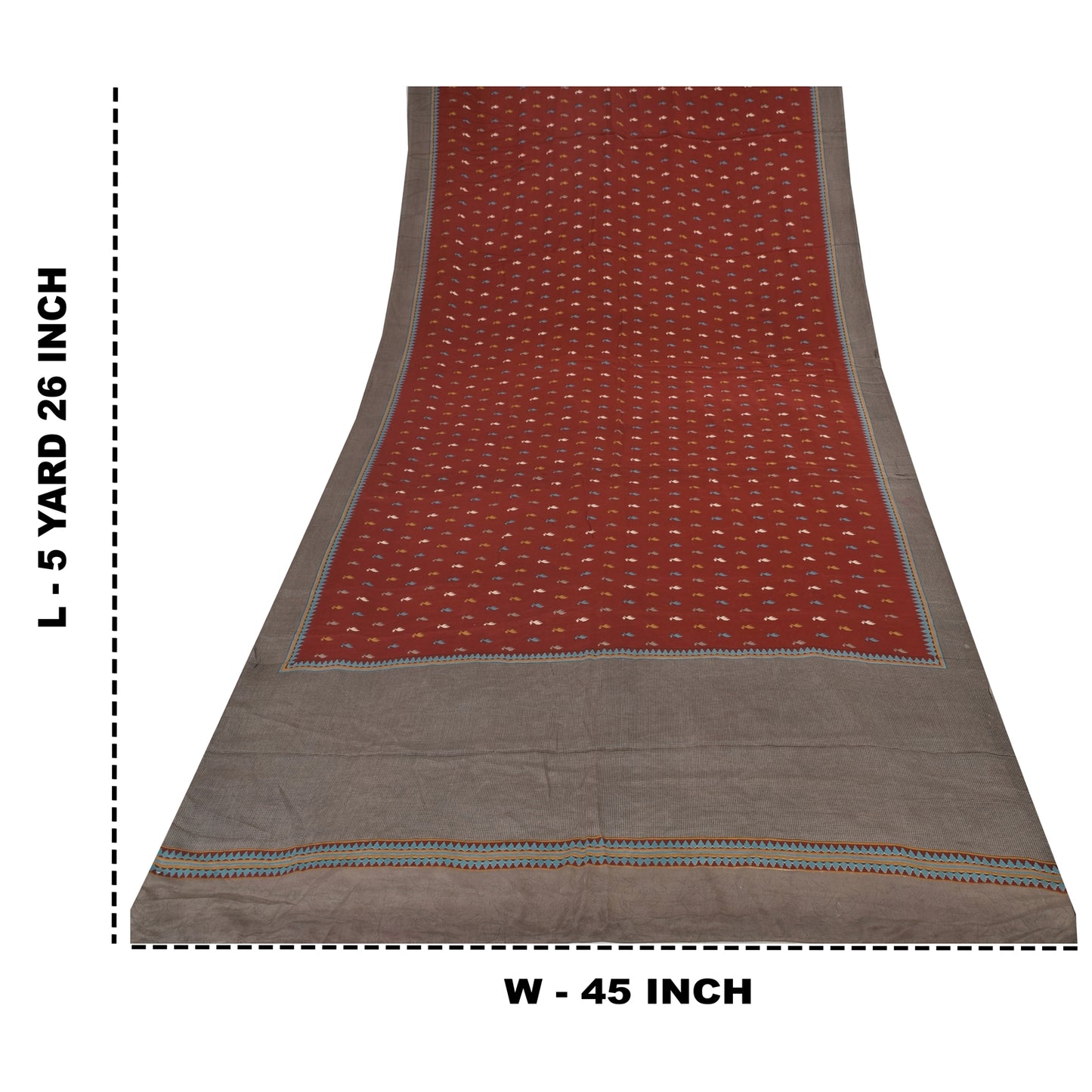 Sanskriti Vintage Sarier Mørkerød Ren Crepe Silke Trykt Sari 5+ yard Håndværk Bæredygtigt Stoff