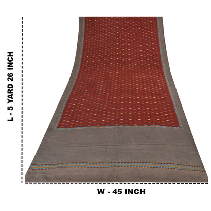 Sanskriti Vintage Sarier Mørkerød Ren Crepe Silke Trykt Sari 5+ yard Håndværk Bæredygtigt Stoff