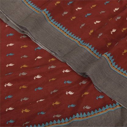 Sanskriti Vintage Sarier Mørkerød Ren Crepe Silke Trykt Sari 5+ yard Håndværk Bæredygtigt Stoff