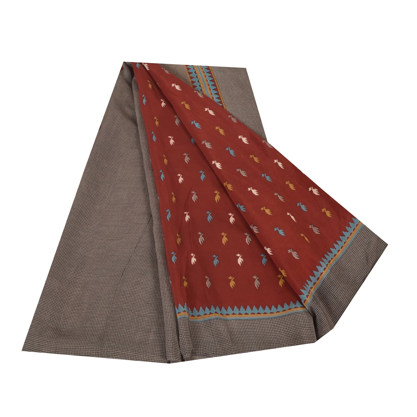 Sanskriti Vintage Sarier Mørkerød Ren Crepe Silke Trykt Sari 5+ yard Håndværk Bæredygtigt Stoff