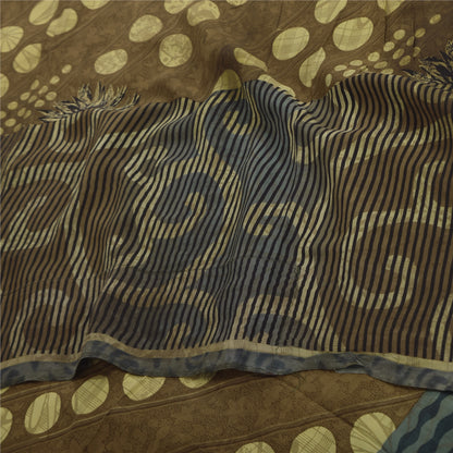 Sanskriti Vintage Sarees Green Pure Crepe Silk Printed Sari 5+yd Craft Sustainable Fabric