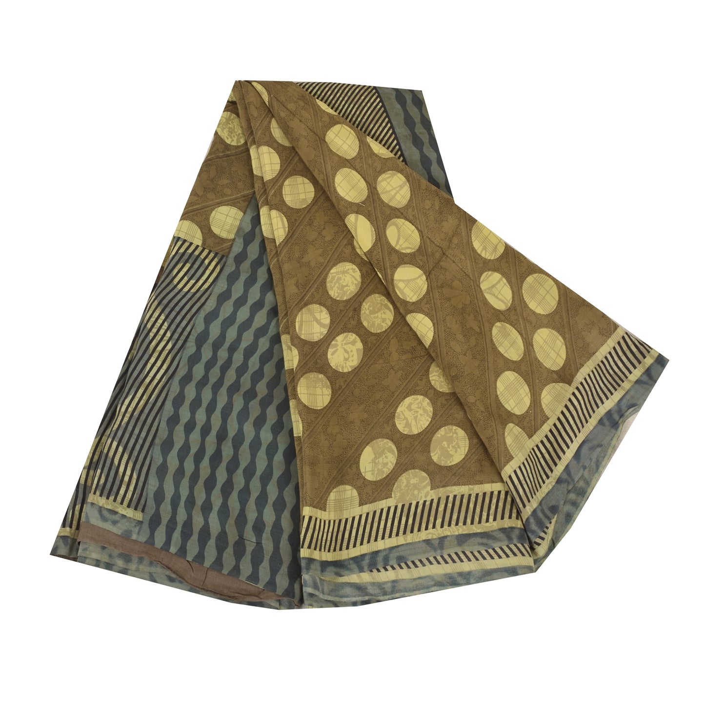 Sanskriti Vintage Sarees Green Pure Crepe Silk Printed Sari 5+yd Craft Sustainable Fabric