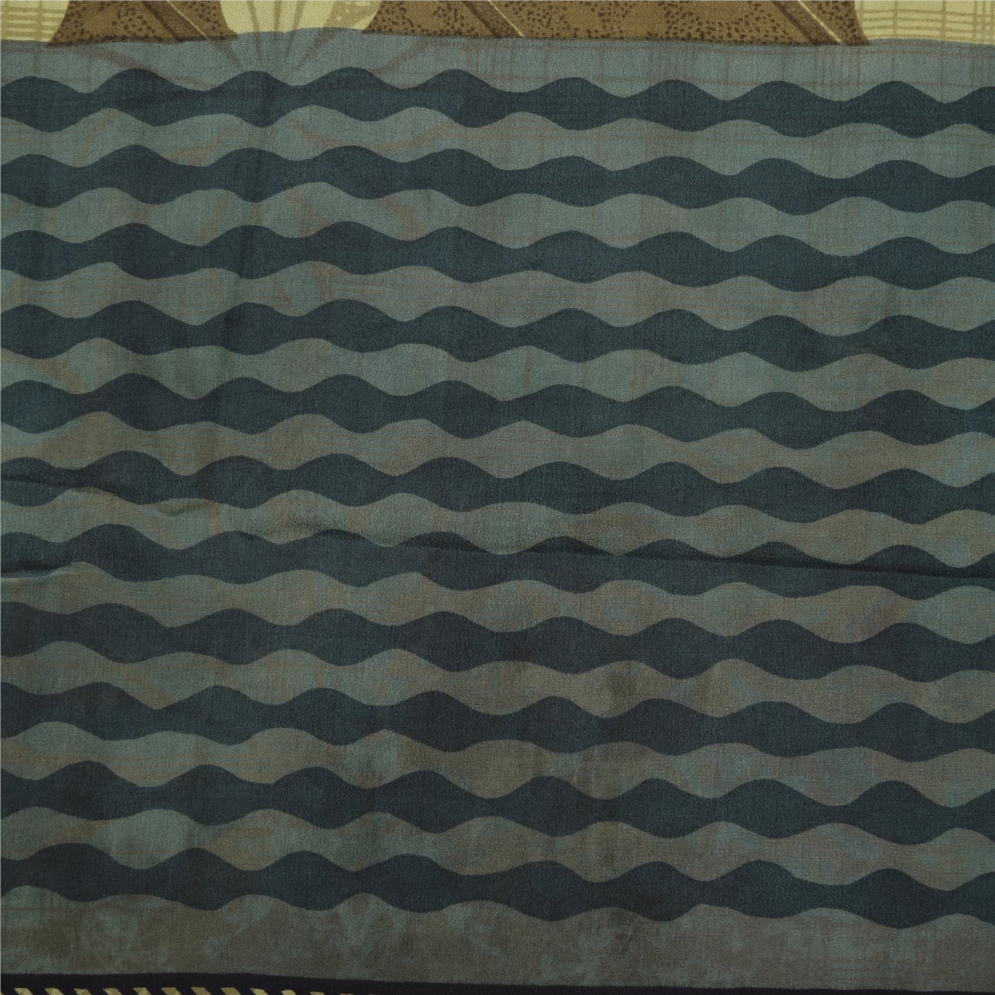 Sanskriti Vintage Sarees Green Pure Crepe Silk Printed Sari 5+yd Craft Sustainable Fabric