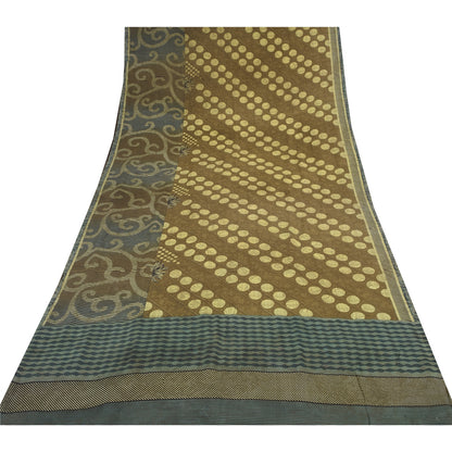 Sanskriti Vintage Sarees Green Pure Crepe Silk Printed Sari 5+yd Craft Sustainable Fabric