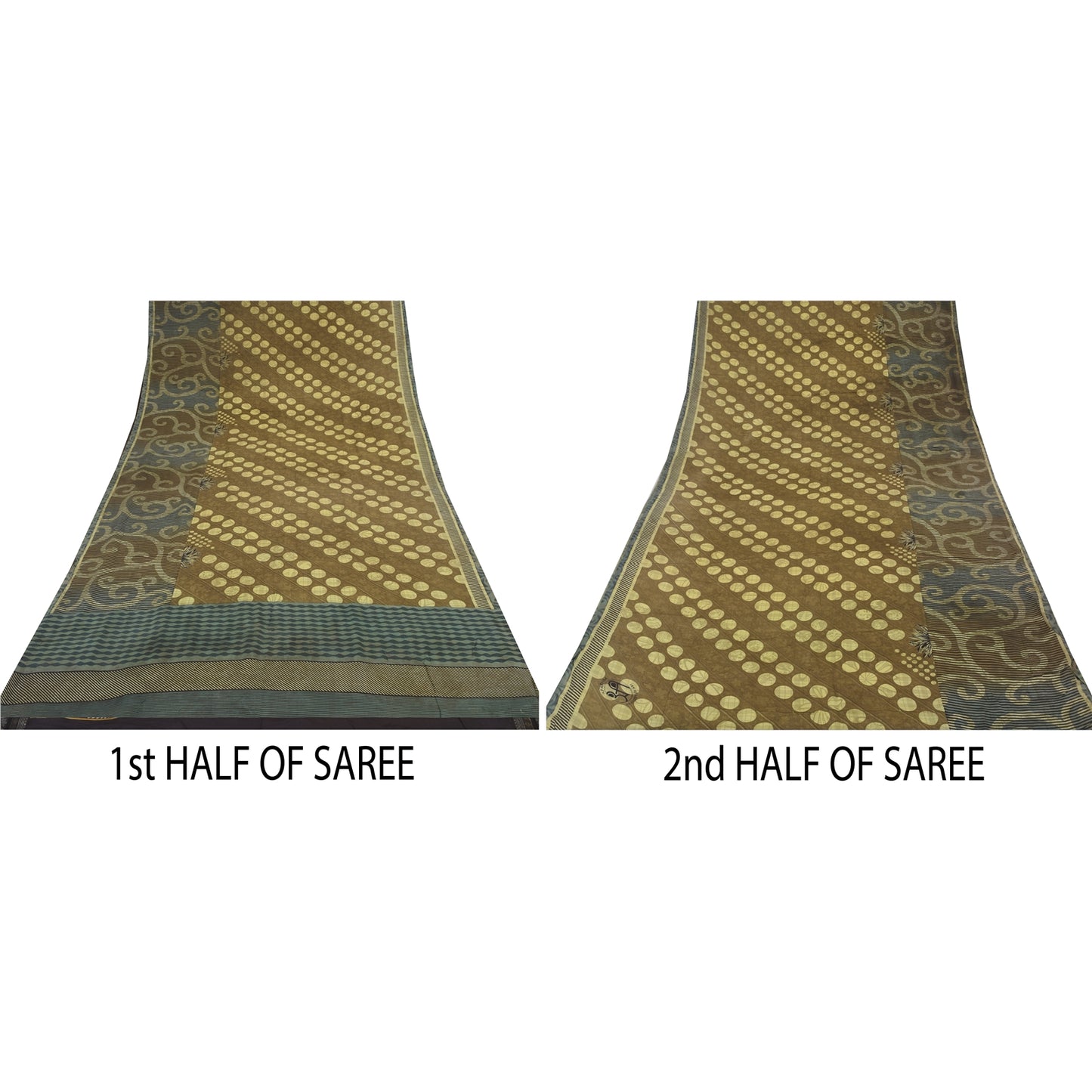 Sanskriti Vintage Sarees Green Pure Crepe Silk Printed Sari 5+yd Craft Sustainable Fabric