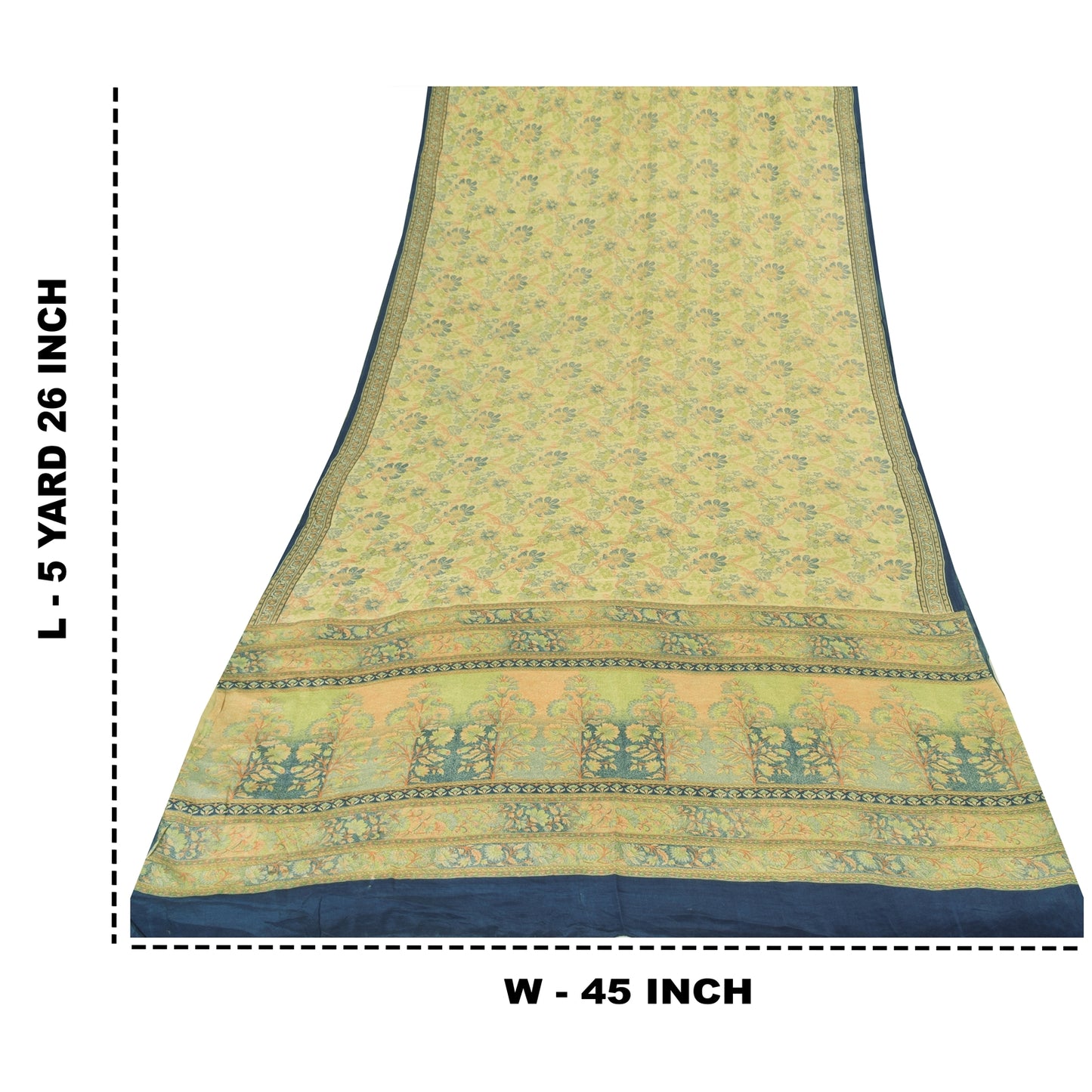 Sanskriti Vintage Sarees Light Green Pure Crepe Printed Sari 5+yd Craft Sustainable Fabric