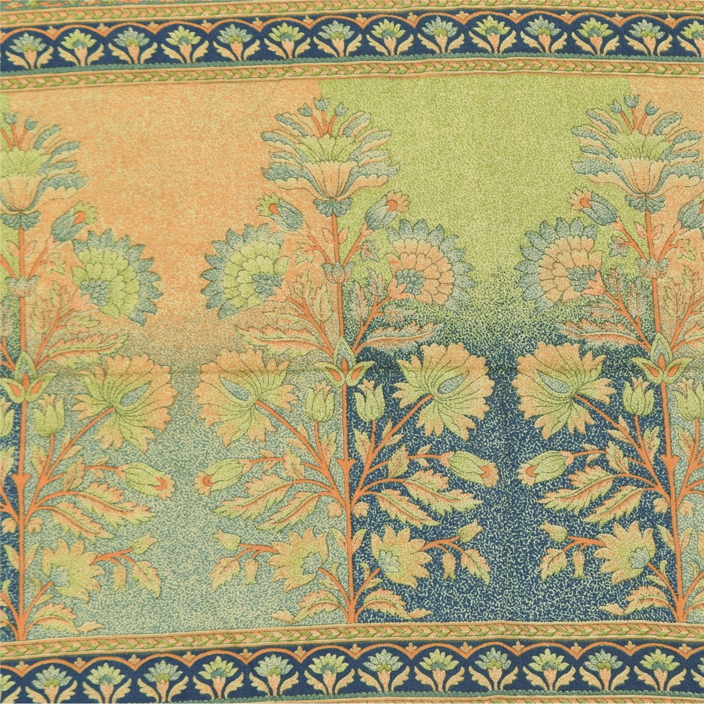 Sanskriti Vintage Sarees Light Green Pure Crepe Printed Sari 5+yd Craft Sustainable Fabric