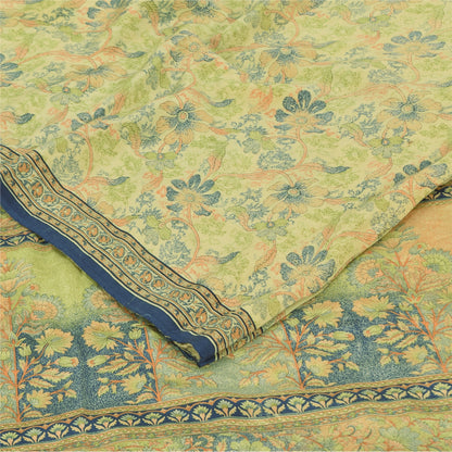 Sanskriti Vintage Sarees Light Green Pure Crepe Printed Sari 5+yd Craft Sustainable Fabric