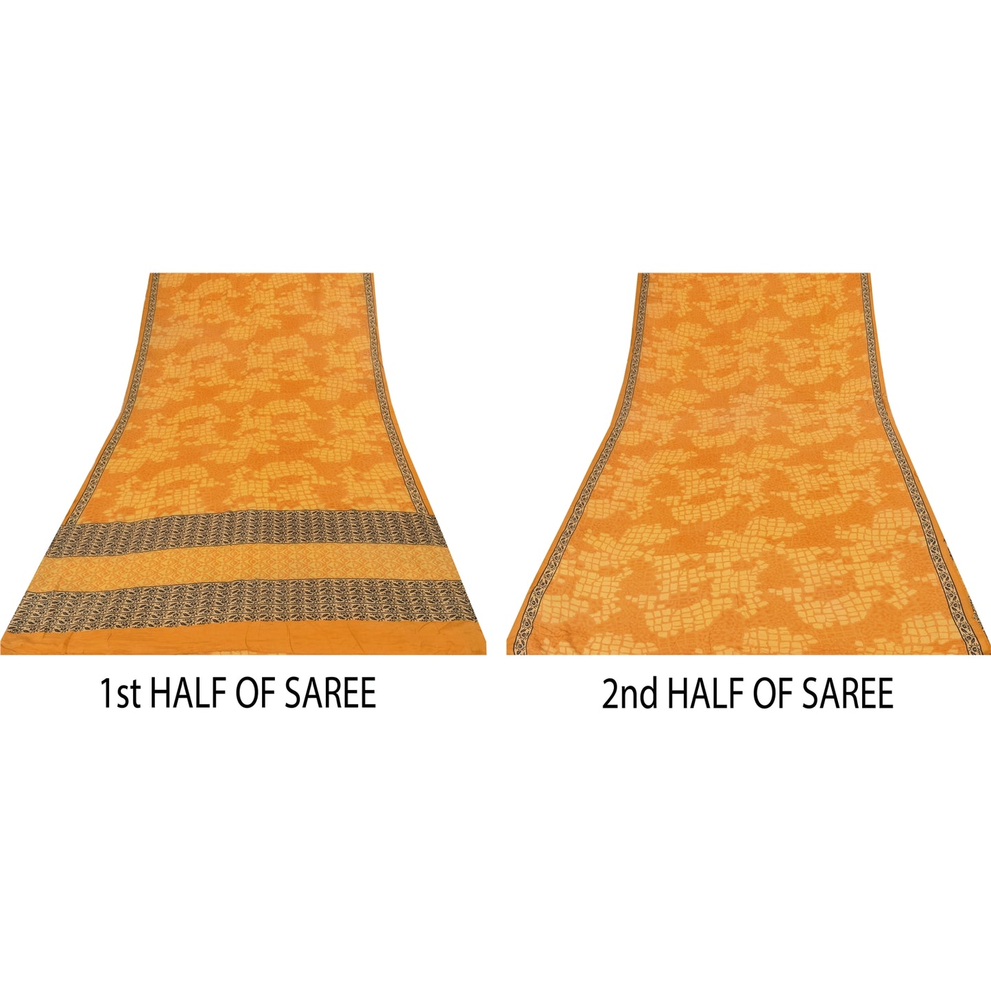 Sanskriti Vintage Sarees Yellow Pure Crepe Silk Printed Sari 5+yd Craft Sustainable Fabric