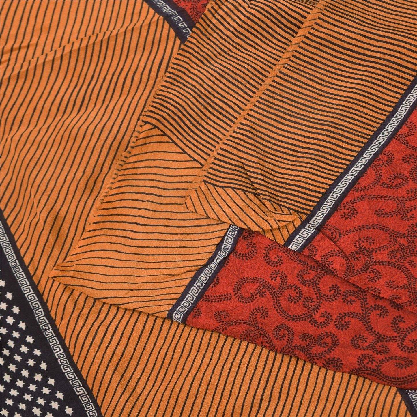 Sanskriti Vintage Sarier Røde 100% Ren Crepe Silke Trykt Sari 5+ yard Håndværk Bæredygtigt Stoff