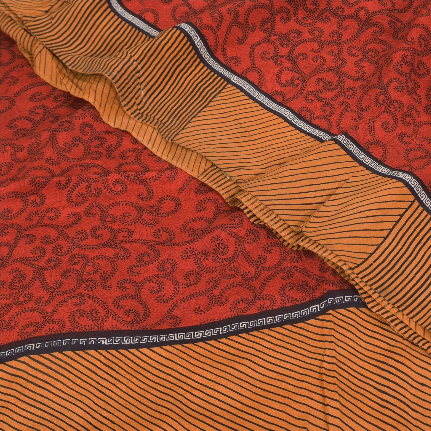 Sanskriti Vintage Sarier Røde 100% Ren Crepe Silke Trykt Sari 5+ yard Håndværk Bæredygtigt Stoff