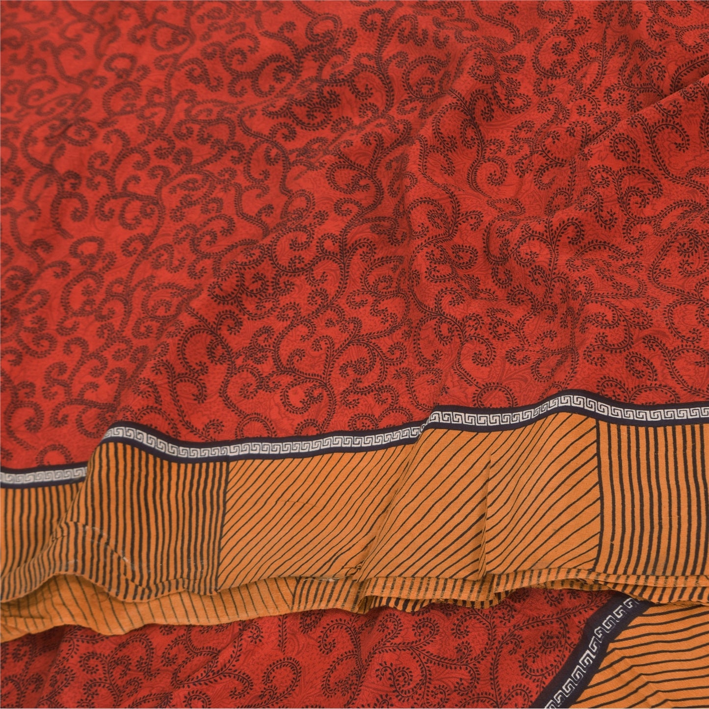 Sanskriti Vintage Sarier Røde 100% Ren Crepe Silke Trykt Sari 5+ yard Håndværk Bæredygtigt Stoff