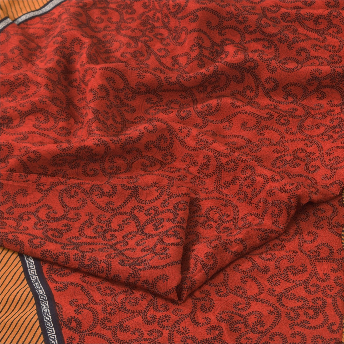 Sanskriti Vintage Sarier Røde 100% Ren Crepe Silke Trykt Sari 5+ yard Håndværk Bæredygtigt Stoff