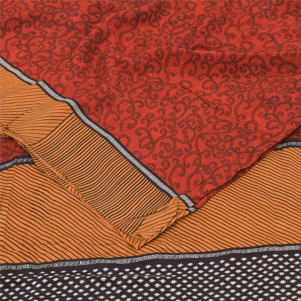 Sanskriti Vintage Sarier Røde 100% Ren Crepe Silke Trykt Sari 5+ yard Håndværk Bæredygtigt Stoff