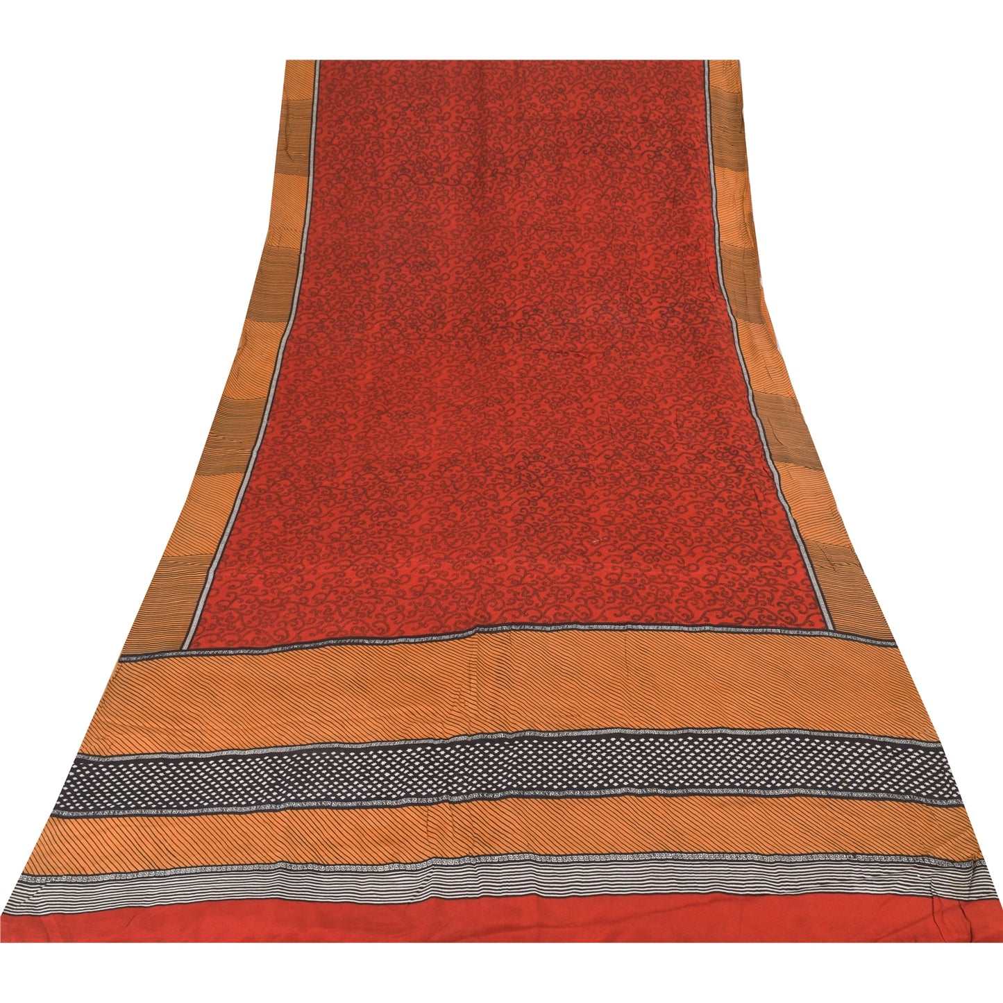 Sanskriti Vintage Sarier Røde 100% Ren Crepe Silke Trykt Sari 5+ yard Håndværk Bæredygtigt Stoff
