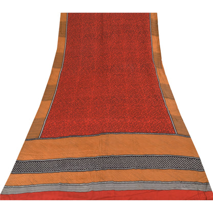 Sanskriti Vintage Sarier Røde 100% Ren Crepe Silke Trykt Sari 5+ yard Håndværk Bæredygtigt Stoff