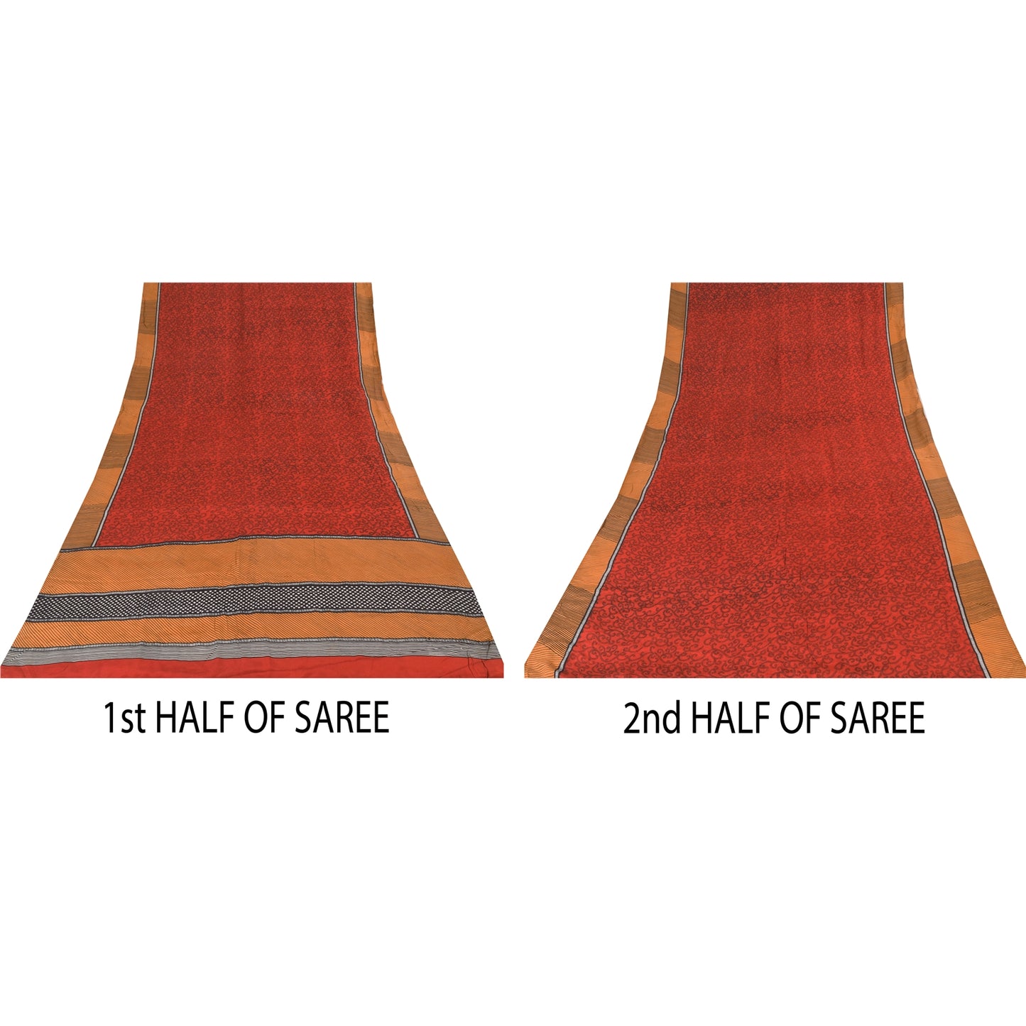 Sanskriti Vintage Sarier Røde 100% Ren Crepe Silke Trykt Sari 5+ yard Håndværk Bæredygtigt Stoff