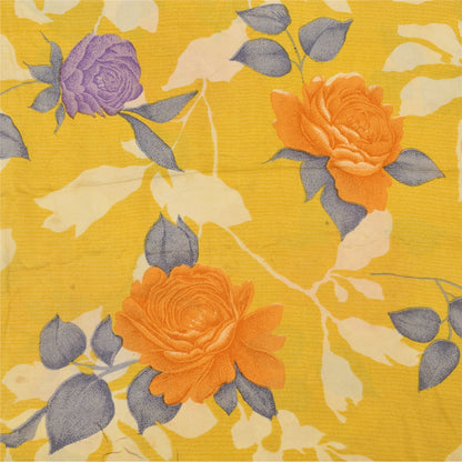 Sanskriti Vintage Sarees Yellow Pure Crepe Silk Printed Sari 5+yd Craft Sustainable Fabric