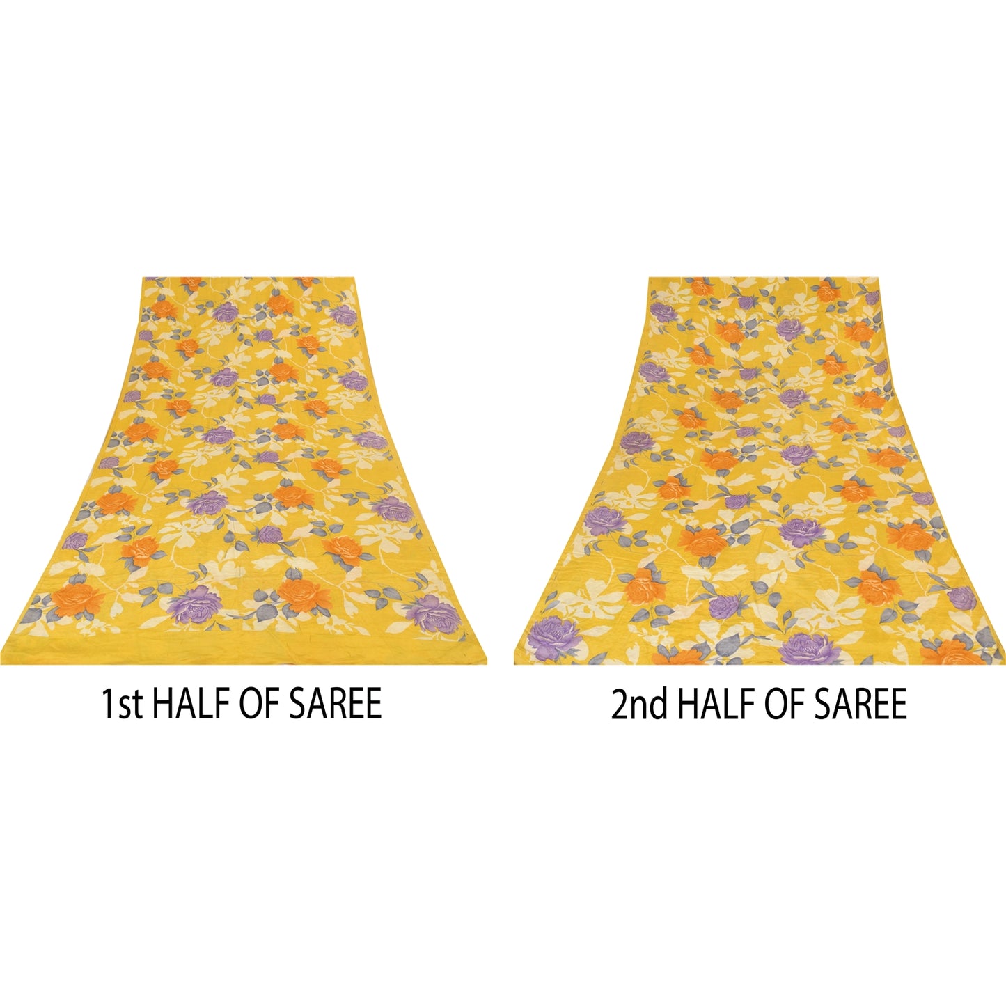 Sanskriti Vintage Sarees Yellow Pure Crepe Silk Printed Sari 5+yd Craft Sustainable Fabric