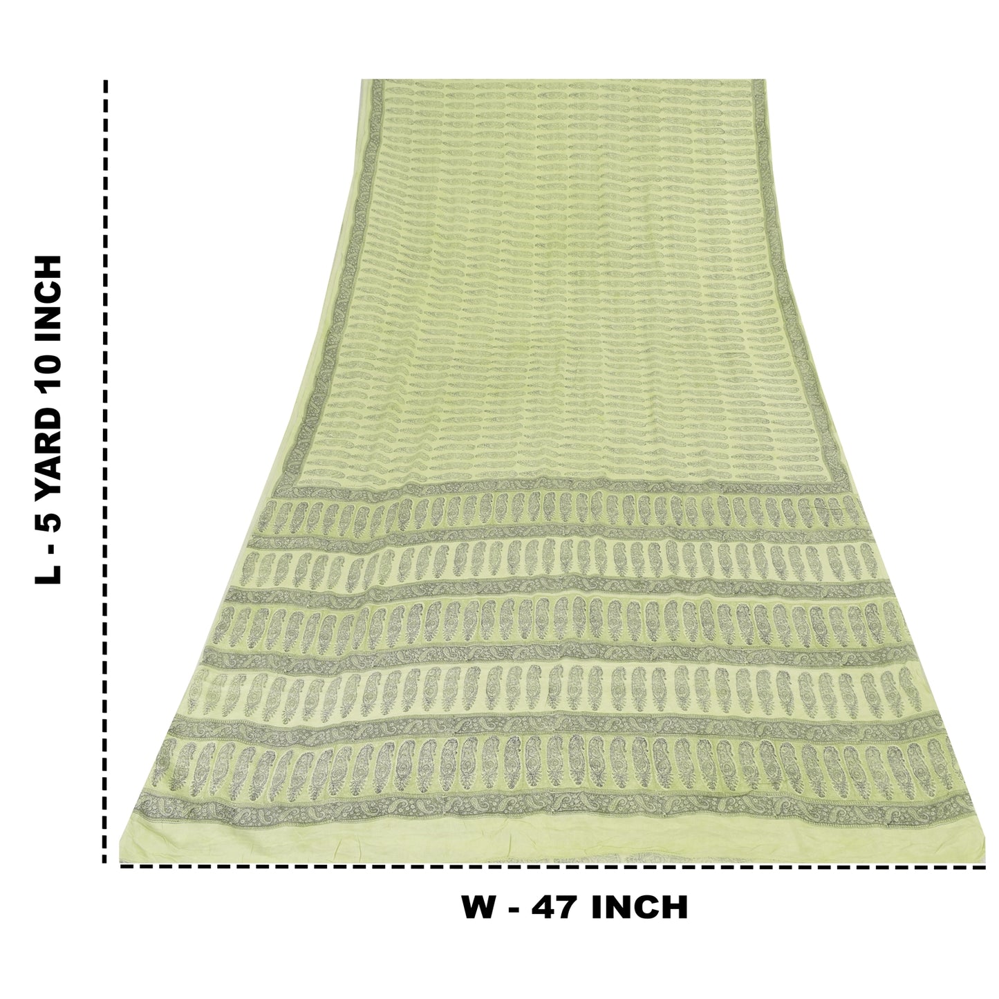 Sanskriti Vintage Sarees Olive Green Pure Crepe Printed Sari 5+yd Craft Sustainable Fabric