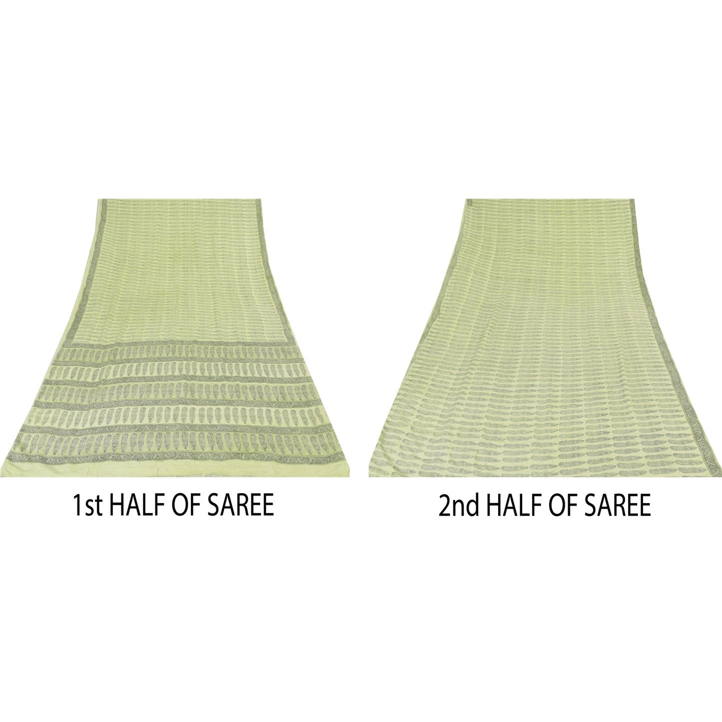 Sanskriti Vintage Sarees Olive Green Pure Crepe Printed Sari 5+yd Craft Sustainable Fabric