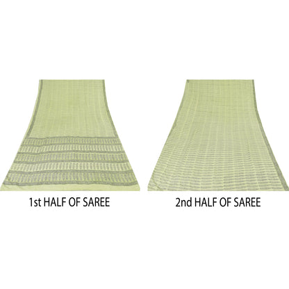 Sanskriti Vintage Sarees Olive Green Pure Crepe Printed Sari 5+yd Craft Sustainable Fabric