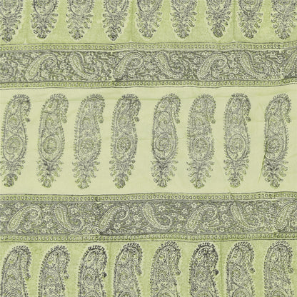 Sanskriti Vintage Sarees Olive Green Pure Crepe Printed Sari 5+yd Craft Sustainable Fabric