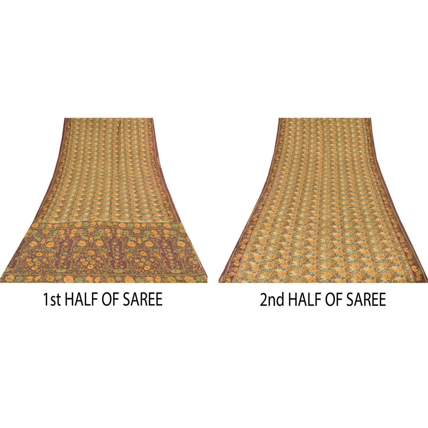 Sanskriti Vintage Sarees Multi Pure Crepe Silk Printed Sari 5+yd Craft Fabric