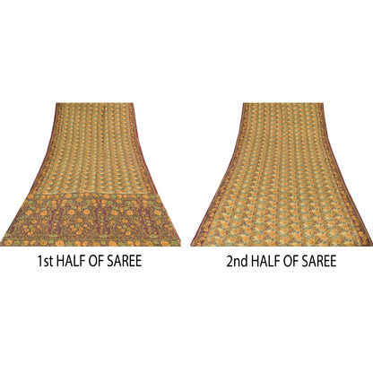 Sanskriti Vintage Sarees Multi Pure Crepe Silk Printed Sari 5+yd Craft Fabric
