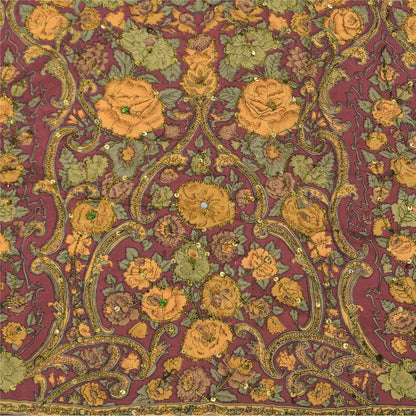 Sanskriti Vintage Sarees Multi Pure Crepe Silk Printed Sari 5+yd Craft Fabric