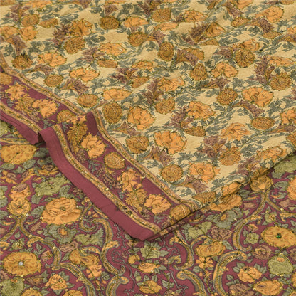 Sanskriti Vintage Sarees Multi Pure Crepe Silk Printed Sari 5+yd Craft Fabric