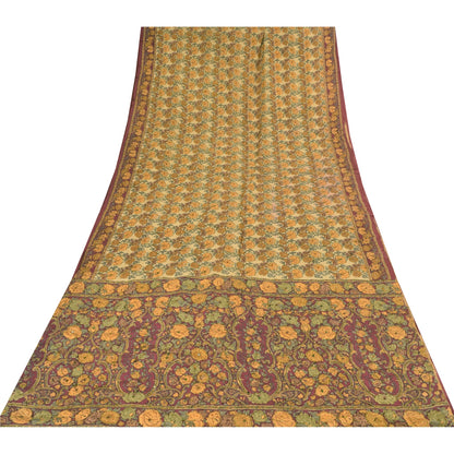 Sanskriti Vintage Sarees Multi Pure Crepe Silk Printed Sari 5+yd Craft Fabric