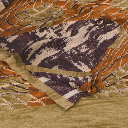 Sanskriti Vintage Sarees Multi Pure Crepe Silk Printed Sari 5+yd Craft Sustainable Fabric