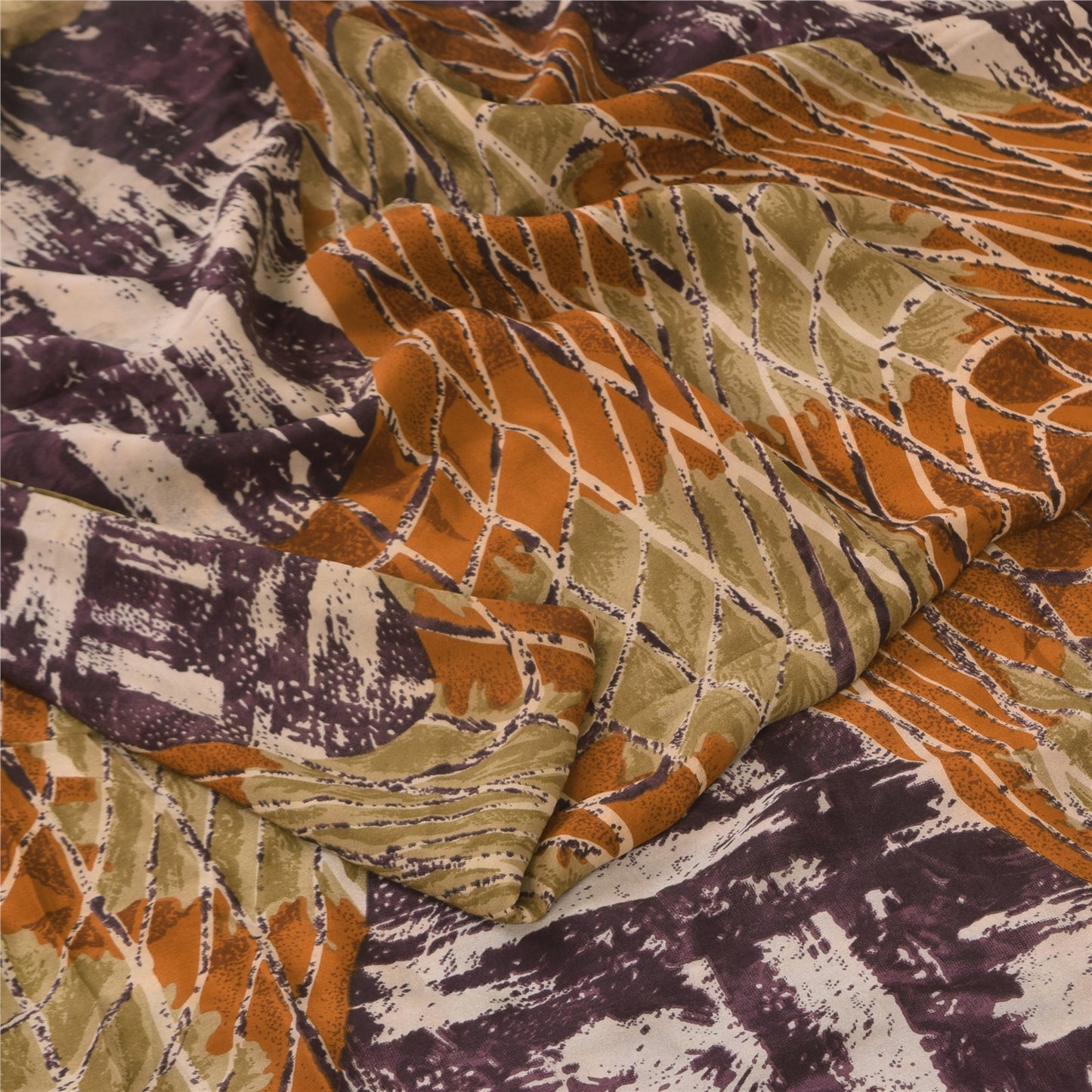 Sanskriti Vintage Sarees Multi Pure Crepe Silk Printed Sari 5+yd Craft Sustainable Fabric