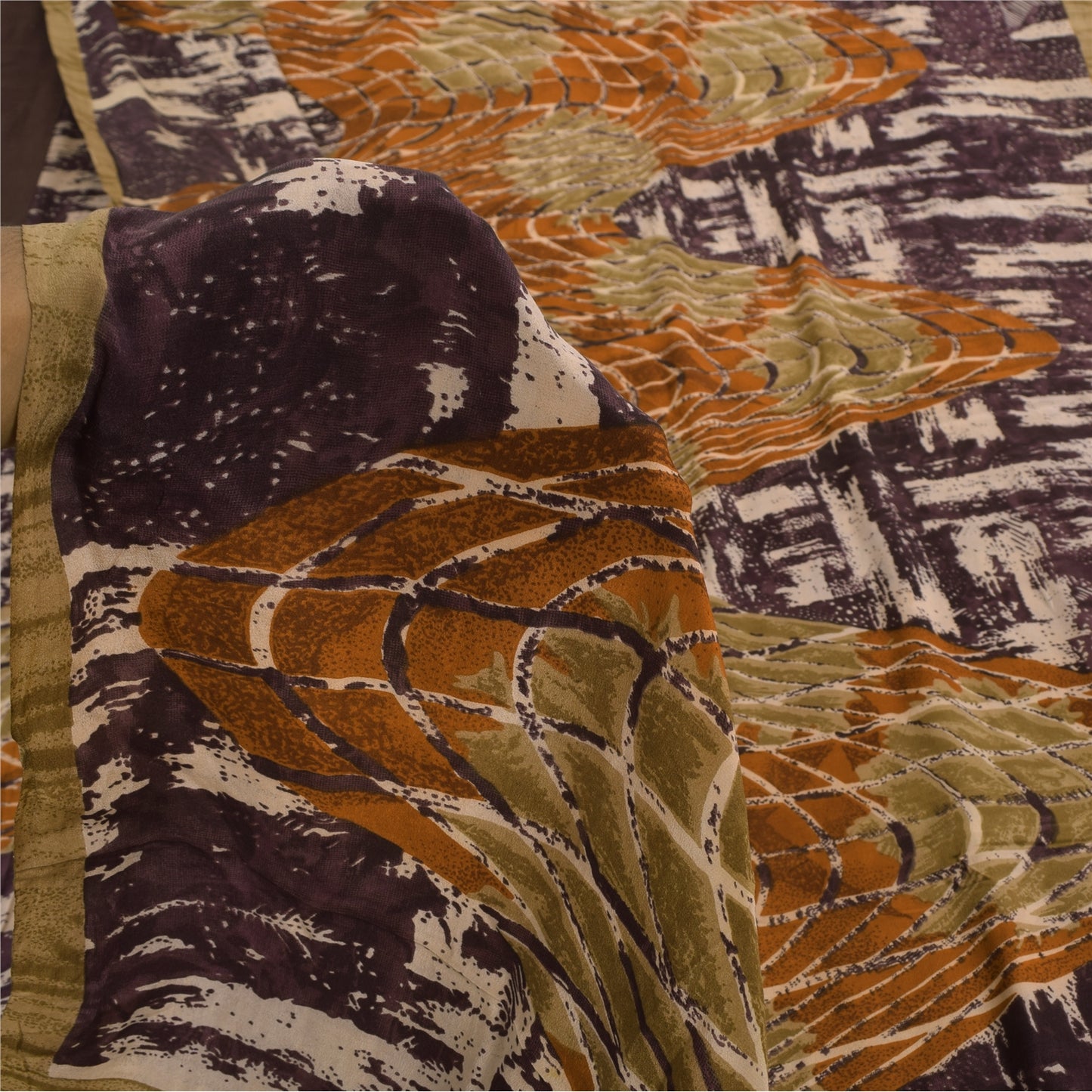 Sanskriti Vintage Sarees Multi Pure Crepe Silk Printed Sari 5+yd Craft Sustainable Fabric