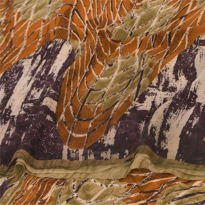 Sanskriti Vintage Sarees Multi Pure Crepe Silk Printed Sari 5+yd Craft Sustainable Fabric