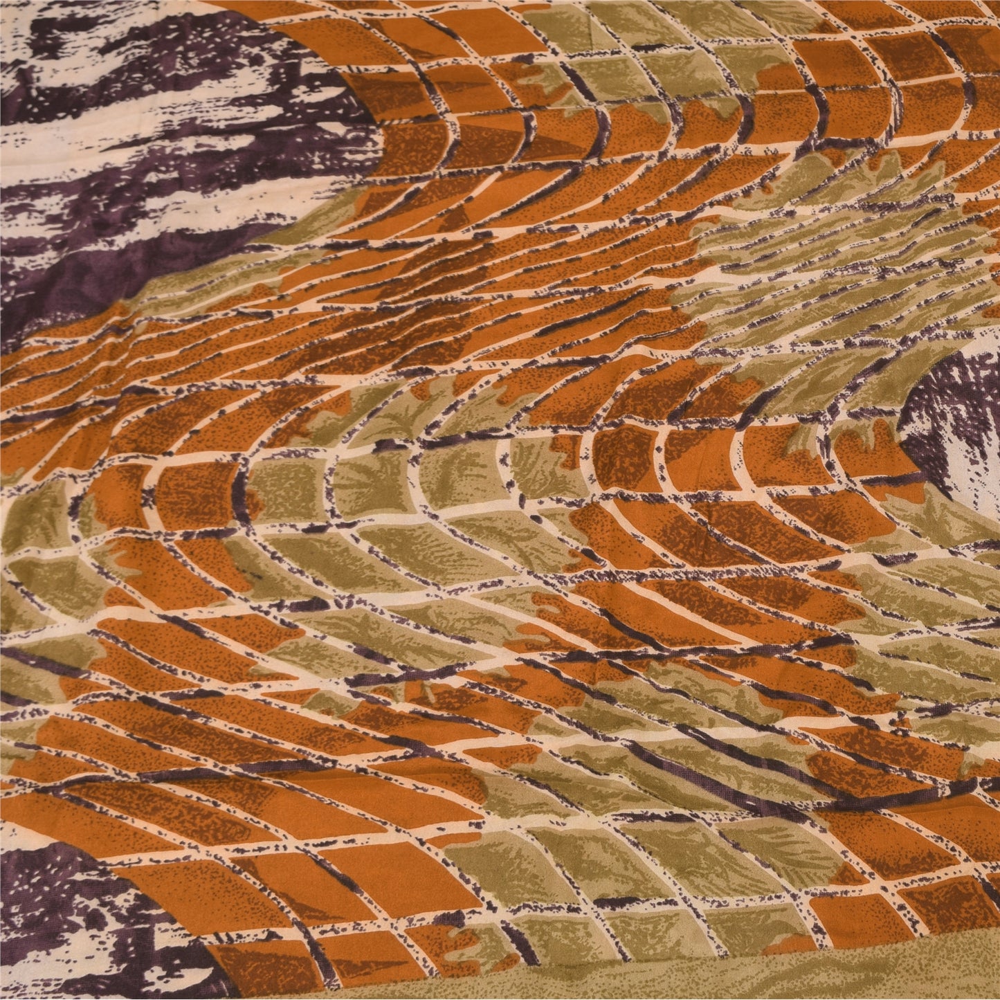 Sanskriti Vintage Sarees Multi Pure Crepe Silk Printed Sari 5+yd Craft Sustainable Fabric