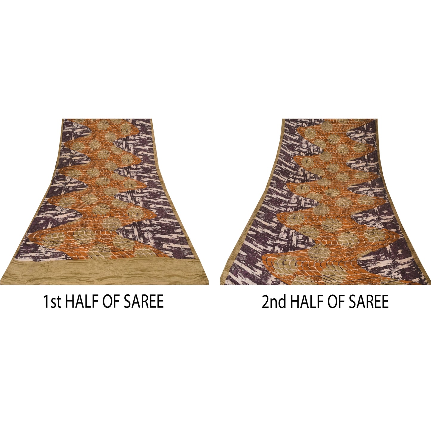 Sanskriti Vintage Sarees Multi Pure Crepe Silk Printed Sari 5+yd Craft Sustainable Fabric