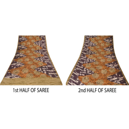 Sanskriti Vintage Sarees Multi Pure Crepe Silk Printed Sari 5+yd Craft Sustainable Fabric