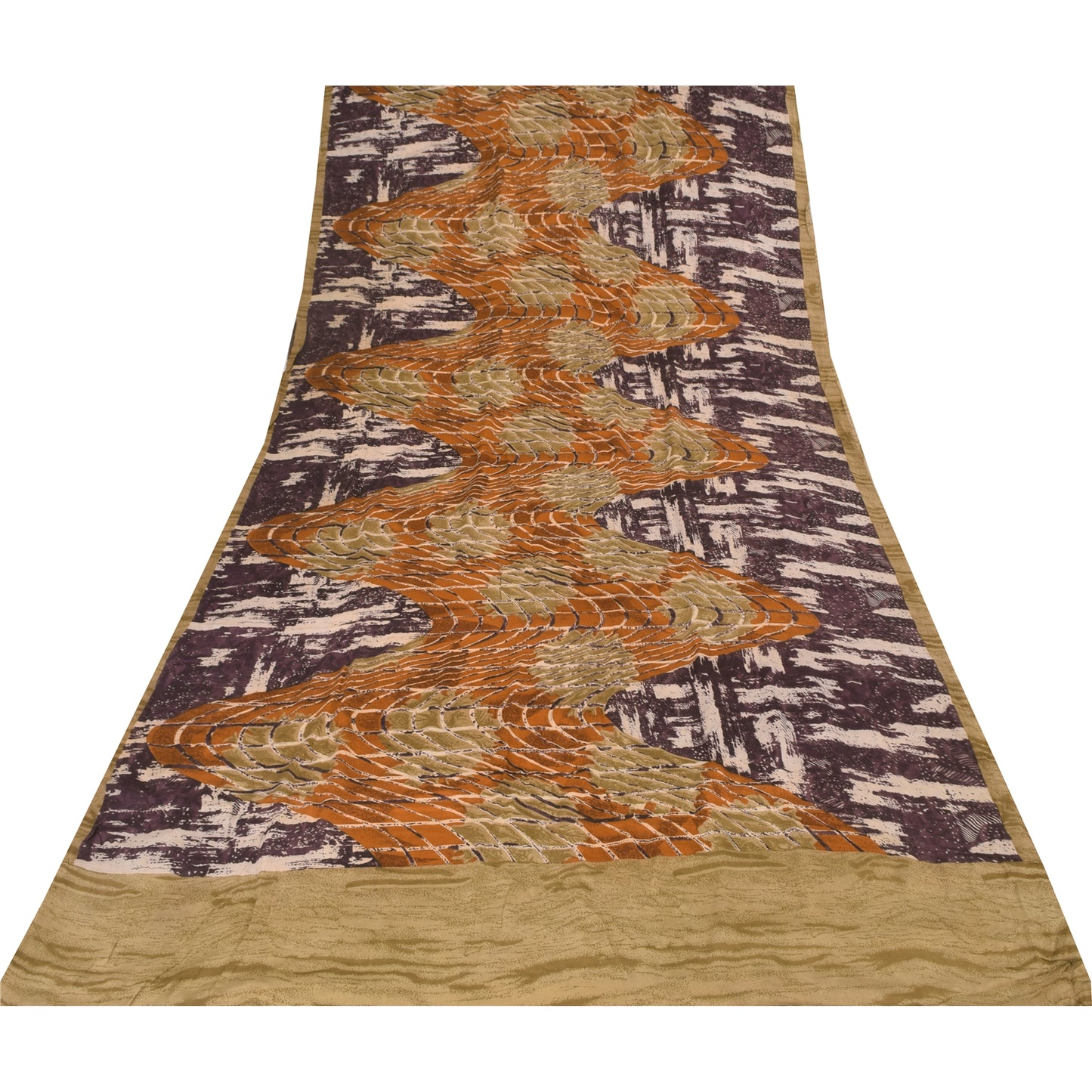 Sanskriti Vintage Sarees Multi Pure Crepe Silk Printed Sari 5+yd Craft Sustainable Fabric