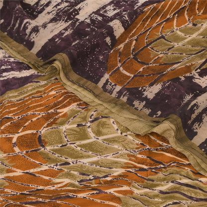Sanskriti Vintage Sarees Multi Pure Crepe Silk Printed Sari 5+yd Craft Sustainable Fabric