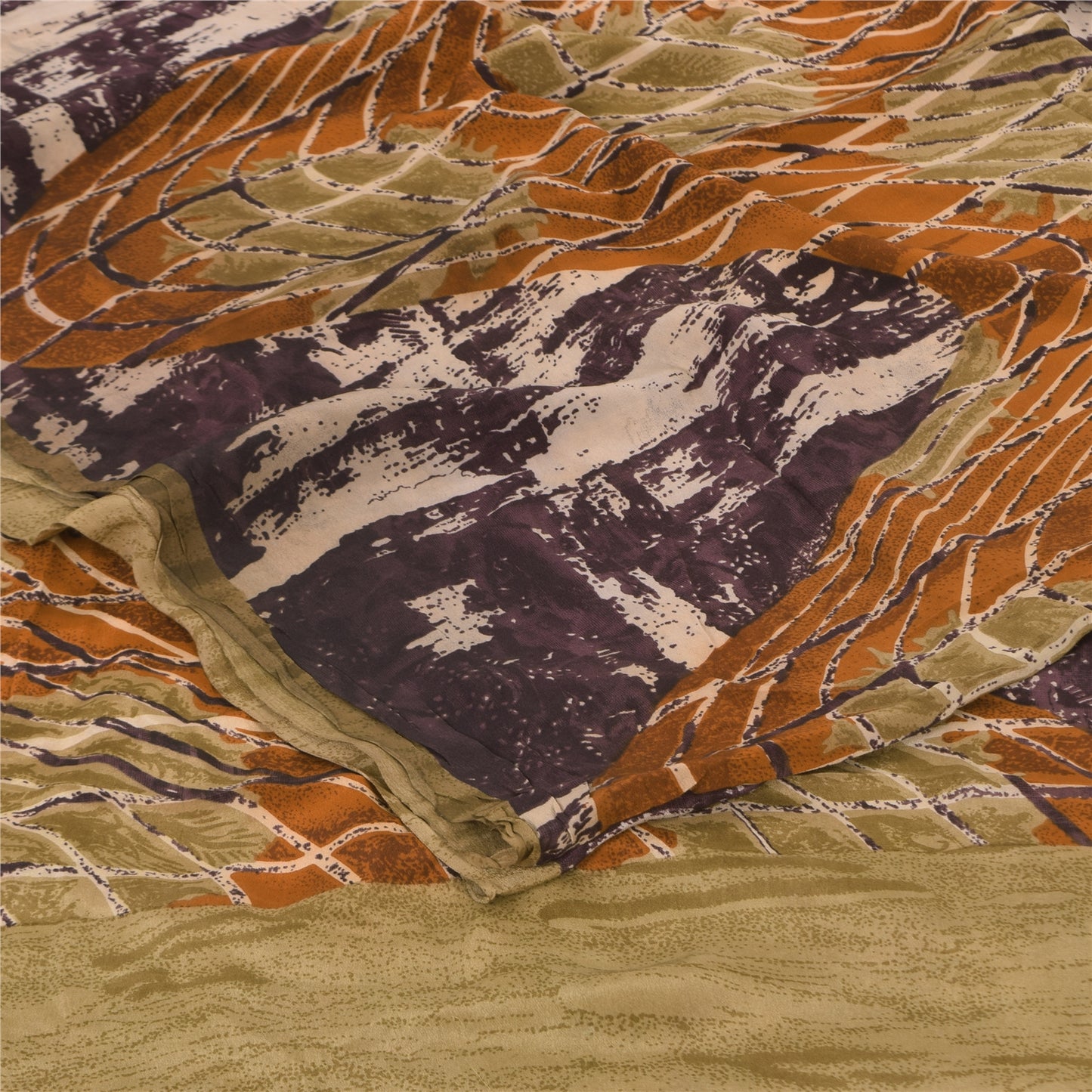 Sanskriti Vintage Sarees Multi Pure Crepe Silk Printed Sari 5+yd Craft Sustainable Fabric