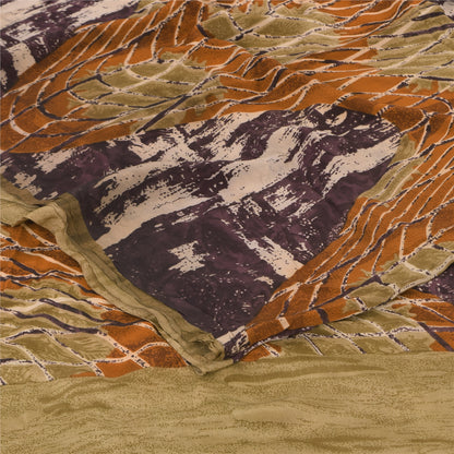 Sanskriti Vintage Sarees Multi Pure Crepe Silk Printed Sari 5+yd Craft Sustainable Fabric