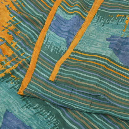 Sanskriti Vintage Sarees Multi Pure Crepe Silk Printed Sari 5+yd Craft Sustainable Fabric