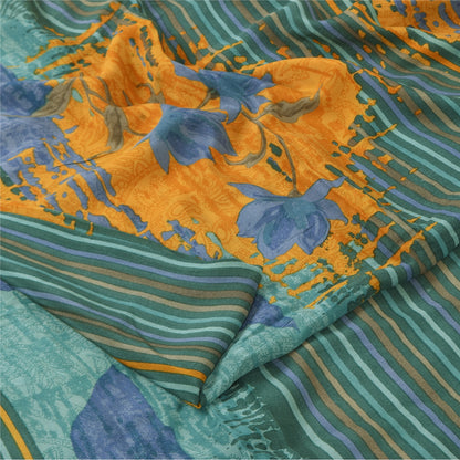 Sanskriti Vintage Sarees Multi Pure Crepe Silk Printed Sari 5+yd Craft Sustainable Fabric