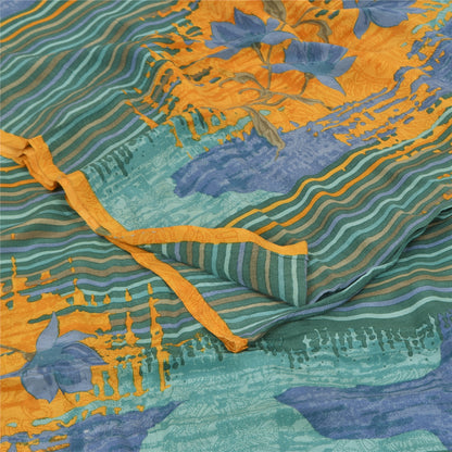 Sanskriti Vintage Sarees Multi Pure Crepe Silk Printed Sari 5+yd Craft Sustainable Fabric