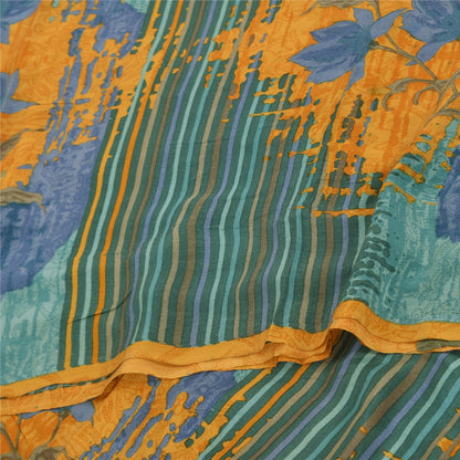 Sanskriti Vintage Sarees Multi Pure Crepe Silk Printed Sari 5+yd Craft Sustainable Fabric