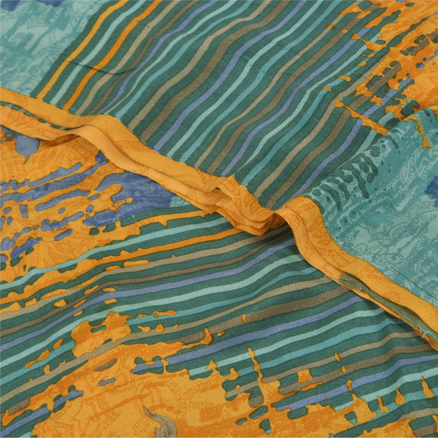 Sanskriti Vintage Sarees Multi Pure Crepe Silk Printed Sari 5+yd Craft Sustainable Fabric